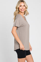 Taupe V-Neck Basic Top