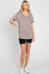 Taupe V-Neck Basic Top