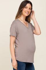 Taupe V-Neck Basic Maternity Top