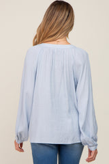 Light Blue Button Front Long Puff Sleeve Maternity Top