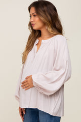 Taupe Button Front Long Puff Sleeve Maternity Top