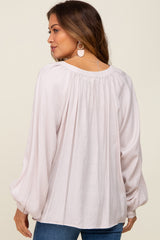 Taupe Button Front Long Puff Sleeve Maternity Top