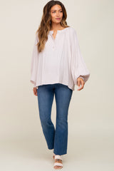 Taupe Button Front Long Puff Sleeve Maternity Top