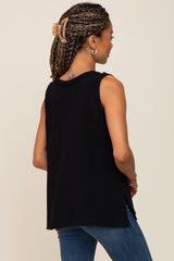 Black Sleeveless Textured Top