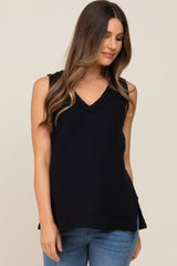 Black Sleeveless Textured Maternity Top