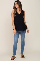 Black Sleeveless Textured Maternity Top