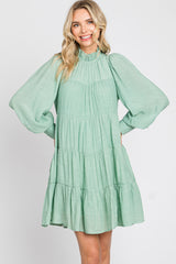 Sage Tiered Long Sleeve Ruffled Maternity Dress