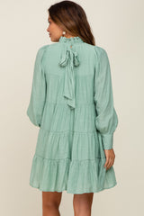 Sage Tiered Long Sleeve Ruffled Maternity Dress