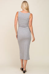 Heather Grey Ribbed Basic Maxi Dress