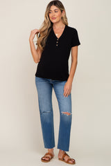 Black Ribbed Knit Button Maternity Top