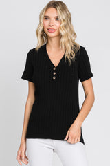 Black Ribbed Knit Button Maternity Top