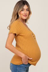 Camel Ribbed Knit Button Maternity Top