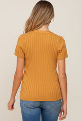 Camel Ribbed Knit Button Maternity Top