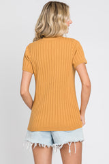 Camel Ribbed Knit Button Top