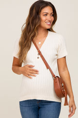 Cream Ribbed Knit Button Maternity Top