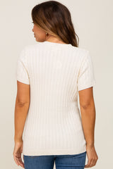 Cream Ribbed Knit Button Maternity Top