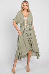 Olive Short Dolman Sleeve Hi-Low Maternity Cover Up