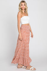 Rust Floral Smocked Waist Midi Skirt