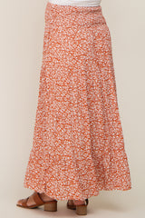 Rust Floral Smocked Waist Maternity Midi Skirt