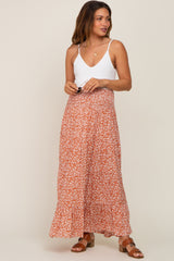 Rust Floral Smocked Waist Maternity Midi Skirt