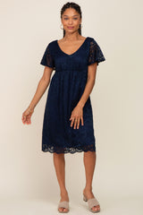 Navy Lace Knee Length Dress