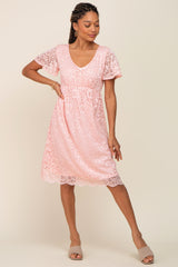 Pink Lace Knee Length Dress