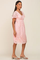 Pink Lace Knee Length Dress