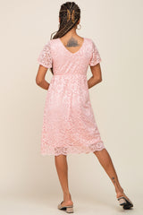 Pink Lace Knee Length Dress