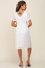 White Lace Knee Length Dress