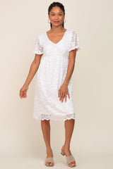 White Lace Knee Length Dress