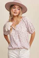 Light Pink Floral Button Front Short Sleeve Maternity Top