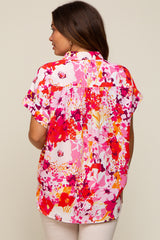 Fuchsia Abstract Floral Button Down Maternity Top