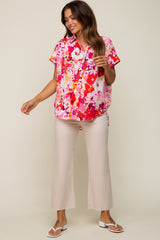 Fuchsia Abstract Floral Button Down Maternity Top