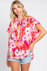 Fuchsia Abstract Floral Button Down Maternity Top