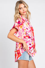 Fuchsia Abstract Floral Button Down Top