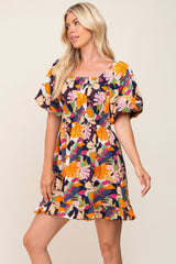 Multicolor Floral Pint Puff Sleeve Maternity Dress