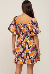 Multicolor Floral Pint Puff Sleeve Maternity Dress