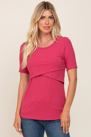 Magenta Ribbed Wrap Front Nursing Top