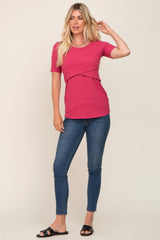 Magenta Ribbed Wrap Front Nursing Top