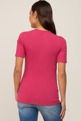 Magenta Ribbed Wrap Front Maternity/Nursing Top