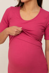 Magenta Ribbed Wrap Front Maternity/Nursing Top