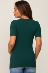 Forest Green Ribbed Wrap Front Maternity/Nursing Top