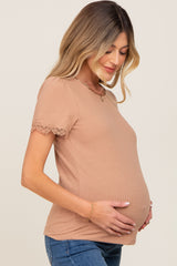 Taupe Ribbed Lace Trim Maternity Top