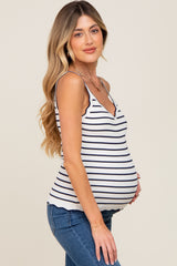 Navy Striped Scalloped Maternity Tank Top