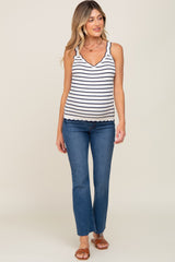 Navy Striped Scalloped Maternity Tank Top