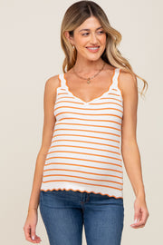 Orange Striped Scalloped Maternity Tank Top