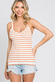 Orange Striped Scalloped Tank Top