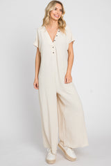 Beige Front Button Accent Jumpsuit