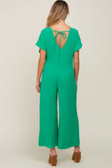 Green Front Button Accent Maternity Jumpsuit