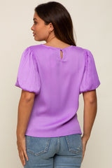 Lavender Satin Pleated Puff Short Sleeve Maternity Blouse